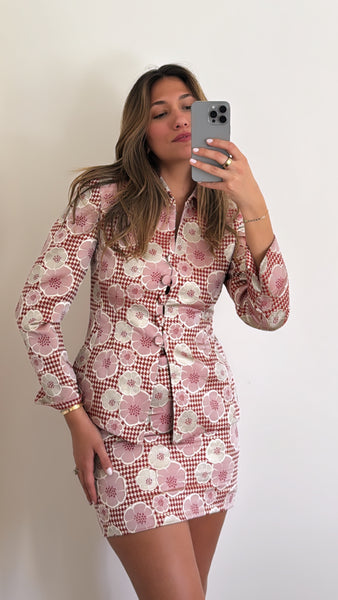 Vintage Christian Dior Floral Jacquard Jacket & Skirt Set