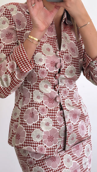 Vintage Christian Dior Floral Jacquard Jacket & Skirt Set