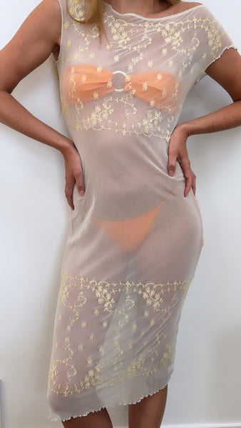 Vintage Blumarine Floral Sequin Mesh Beach Slip
