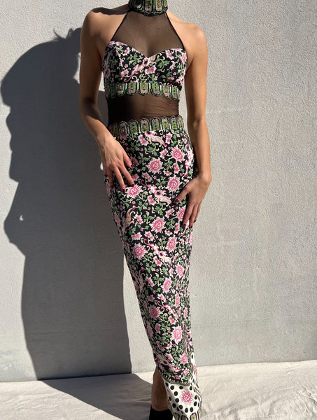 Vintage Floral Beaded Maxi Dress