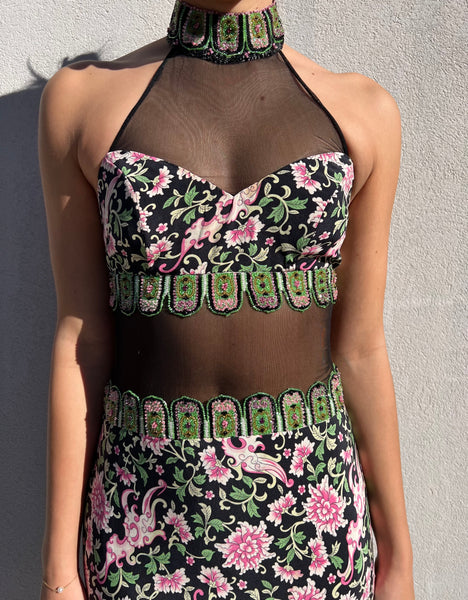 Vintage Floral Beaded Maxi Dress