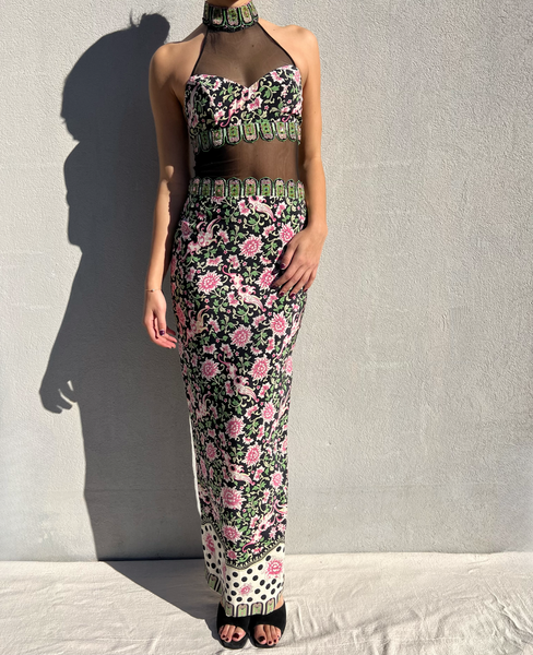 Vintage Floral Beaded Maxi Dress