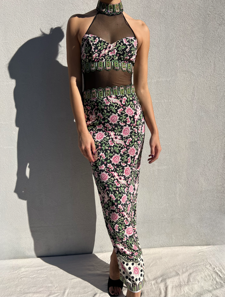 Vintage Floral Beaded Maxi Dress