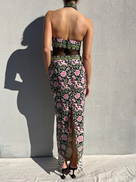 Vintage Floral Beaded Maxi Dress