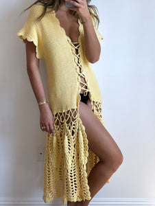 Vintage Yellow Crochet Beach Cover-Up
