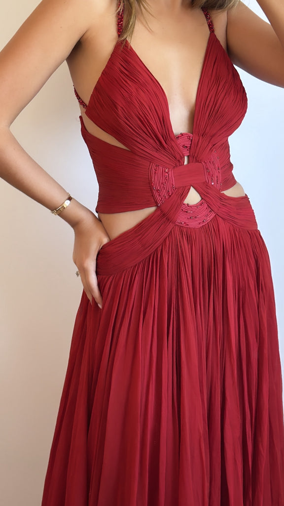 cavalli red dress Roberto Cavalli Long Dress With Criss-cross Detail