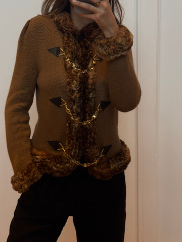 Céline A/W 2000 Brown Cashmere Orylag Trim Triomphe Chain Jacket