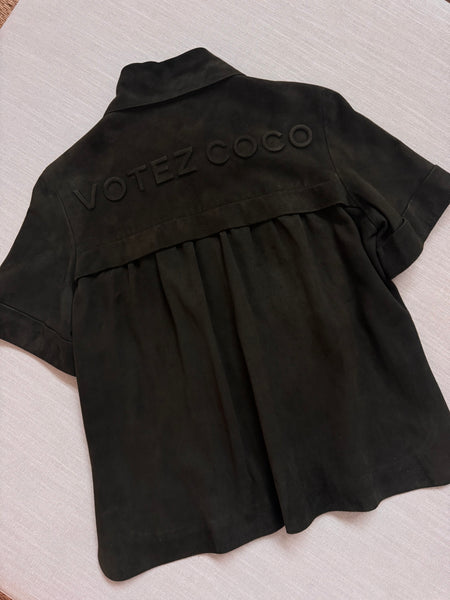 Chanel S/S 2015 Suede Dark Green Top