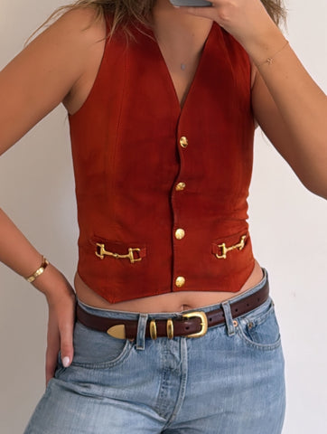 Vintage 1970s Céline Orange Suede Vest