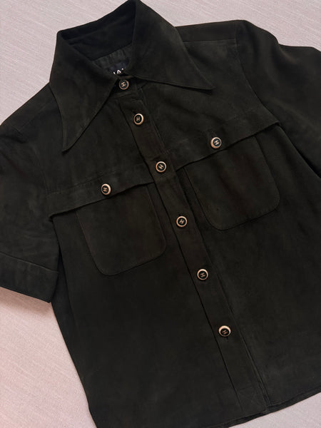 Chanel S/S 2015 Suede Dark Green Top