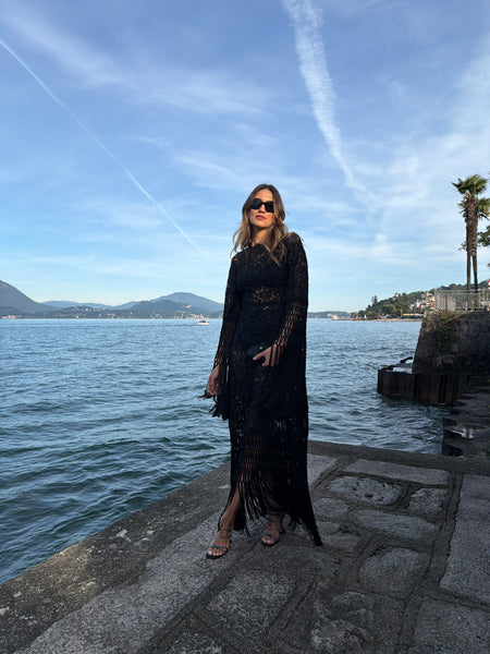 Vintage Dolce & Gabbana Black Lace Fringe Gown