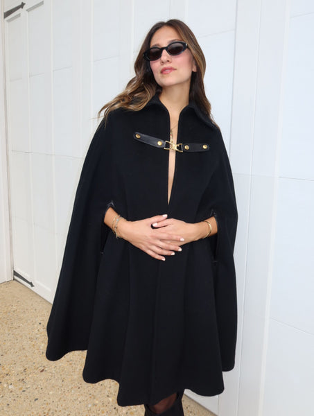 1970s Céline Wool Triomphe Buckle Cape