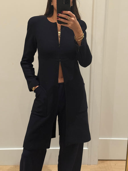Vintage Chanel Navy Blue Crêpe Maxi Jacket