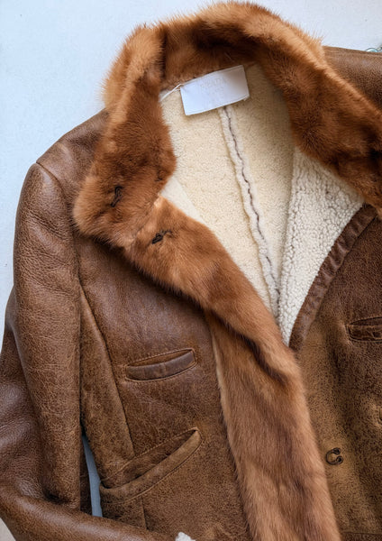 Vintage Prada A/W 2004 Mink Trim Shearling Leather Jacket