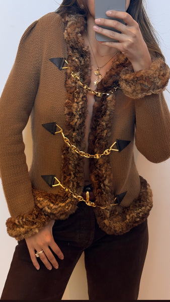 Vintage Céline A/W 2000 Brown Cashmere Orylag Trim Triomphe Chain Jacket
