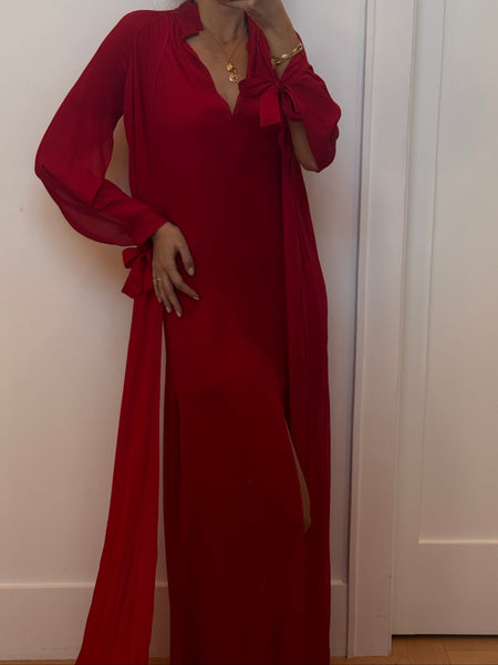 Juan Carlos Obando Red Silk Maxi Dress