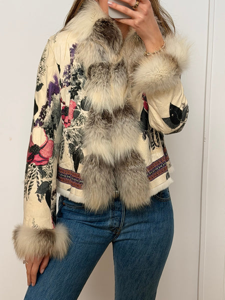 Vintage Roberto Cavalli F/W 2008 Hand-Painted Fox Trim Fur Lined Jacket