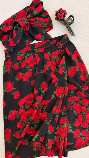 Vintage Yves Saint Laurent Rose Print Top & Skirt Set