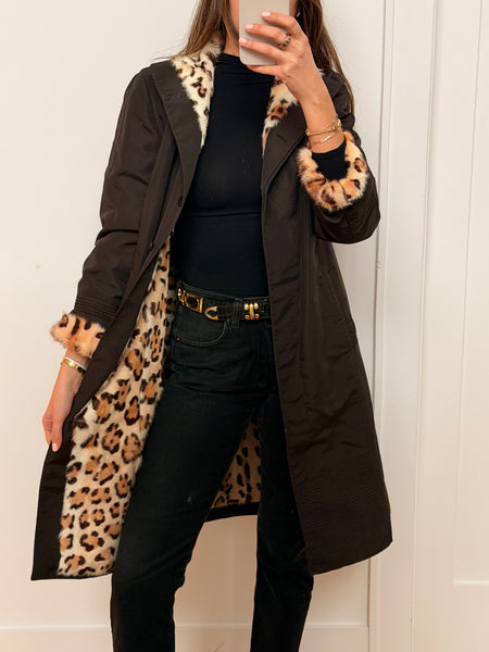Vintage Leopard Print Reversible Real Fur Coat