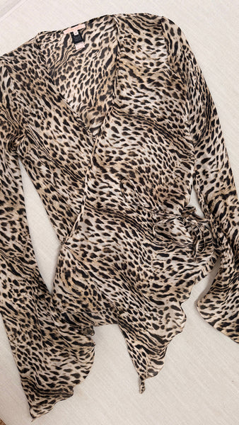 Vintage Roberto Cavalli Cheetah Print Silk Wrap Top