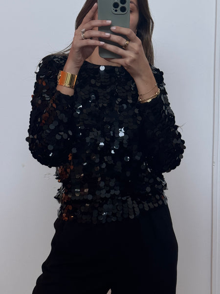 Vintage Black Knit Sequin Sweater