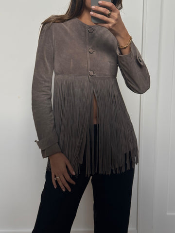 Vintage Plein Sud Gray Suede Fringe Jacket