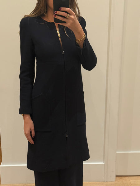 Vintage Chanel Navy Blue Crêpe Maxi Jacket