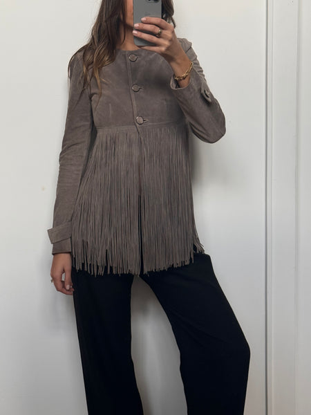 Vintage Plein Sud Gray Suede Fringe Jacket