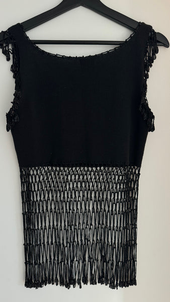 Vintage 90s Moschino Black Beaded Fishnet Top