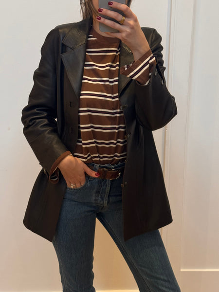 Vintage 90s Chanel Brown Leather Coat