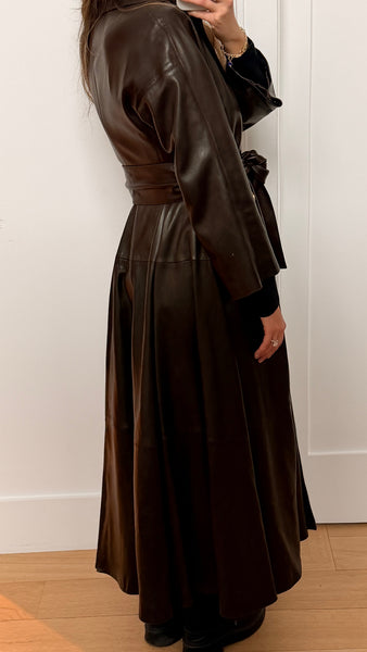 Vintage Christian Dior Brown Leather Maxi Wrap Coat