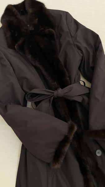 Vintage Black Coat with Mink Trim