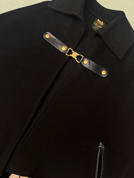 1970s Céline Wool Triomphe Buckle Cape