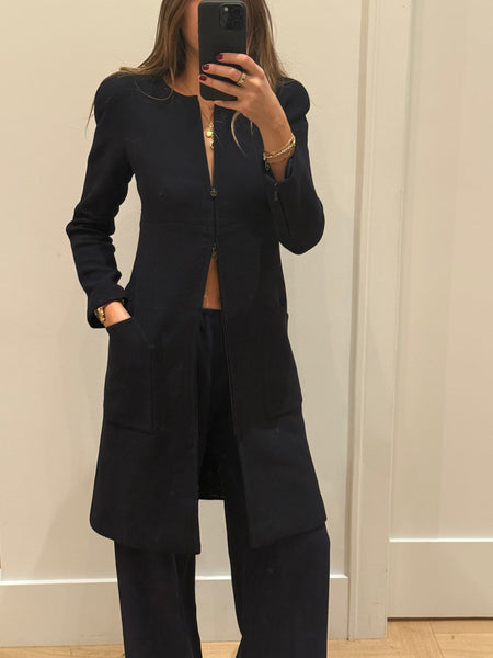 Vintage Chanel Navy Blue Crêpe Maxi Jacket