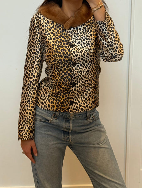 Vintage Dolce & Gabbana 1992 Cheetah Print Mink Fur Collar Jacket