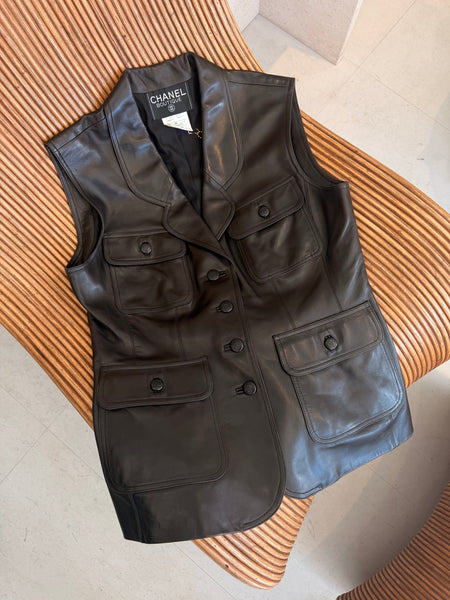 Vintage Chanel 1998 Cruise Black Leather Vest