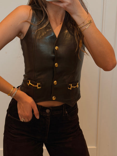 Vintage 1970s Céline Brown Leather Vest