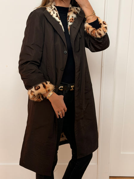 Vintage Leopard Print Reversible Real Fur Coat