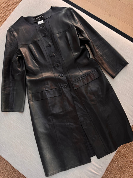 Vintage Chanel Black Leather Coat