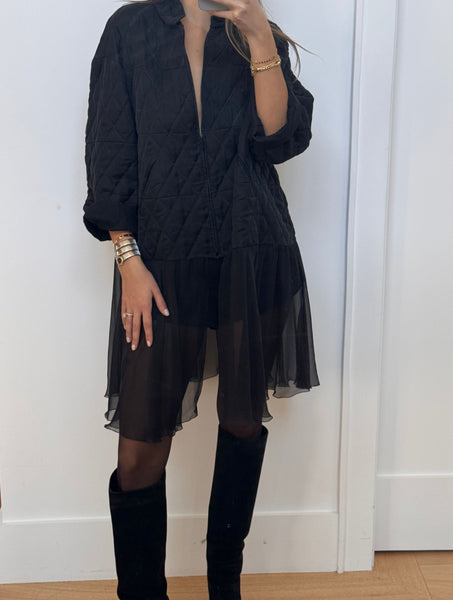 Chanel Spring 2013 Runway Quilted & Chiffon Black Jacket