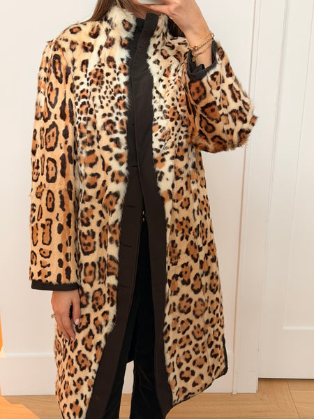Vintage Leopard Print Reversible Real Fur Coat