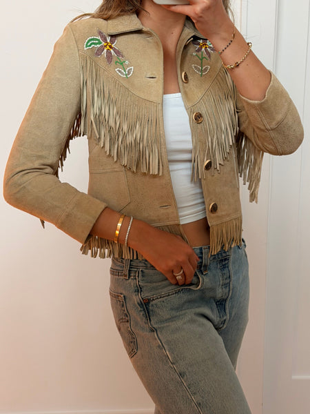 Vintage Ralph Lauren Beaded Fringe Suede Jacket