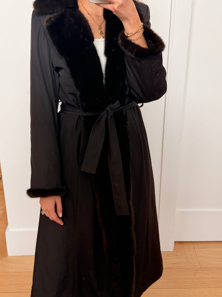 Vintage Black Coat with Mink Trim