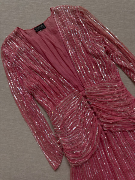 Vintage 1970s Pink Sequin Maxi Dress