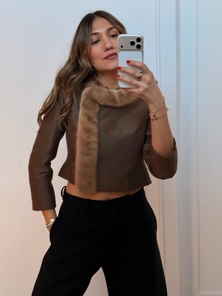 Vintage Satin Cropped Mink Trim Jacket