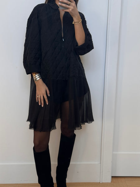 Chanel Spring 2013 Runway Quilted & Chiffon Black Jacket