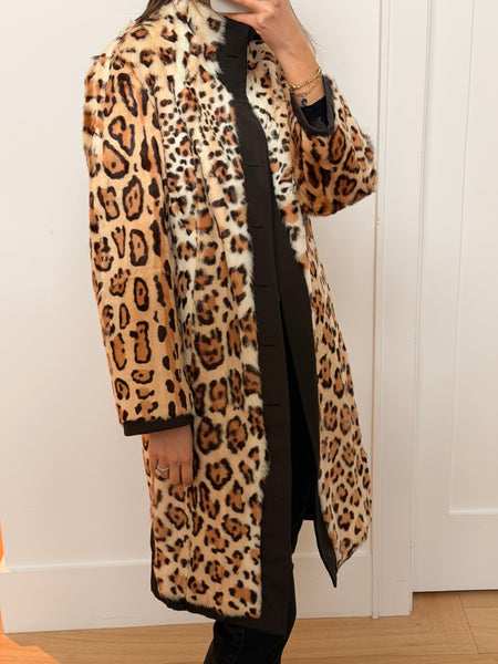 Vintage Leopard Print Reversible Real Fur Coat
