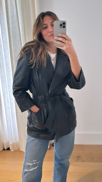 Vintage Givenchy Black Leather Wrap Jacket