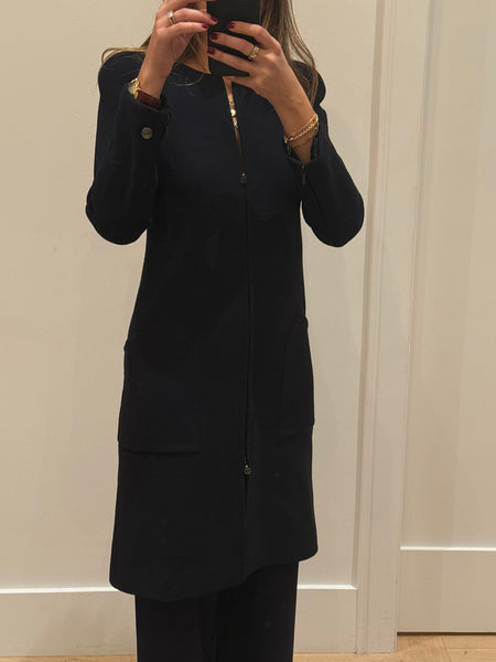 Vintage Chanel Navy Blue Crêpe Maxi Jacket