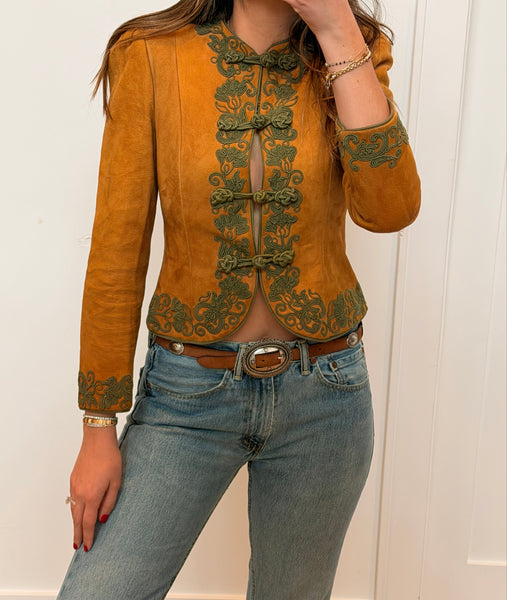 Vintage Oscar de la Renta Embroidered Suede Jacket